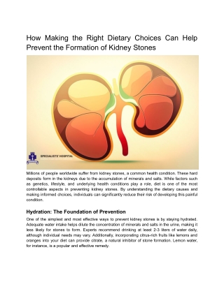 How Making the Right Dietary Choices Can Help Prevent the Formation of Kidney Stones