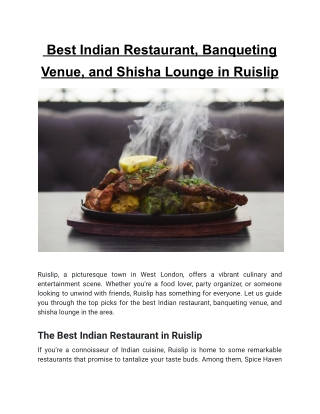 Best Indian Restaurant, Banqueting Venue, and Shisha Lounge in Ruislip