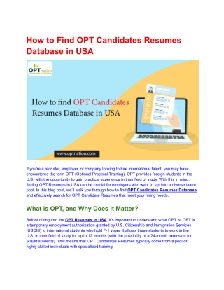 How to Find OPT Candidates Resumes Database in USA