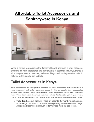 Affordable Toilet Accessories and Sanitaryware in Kenya