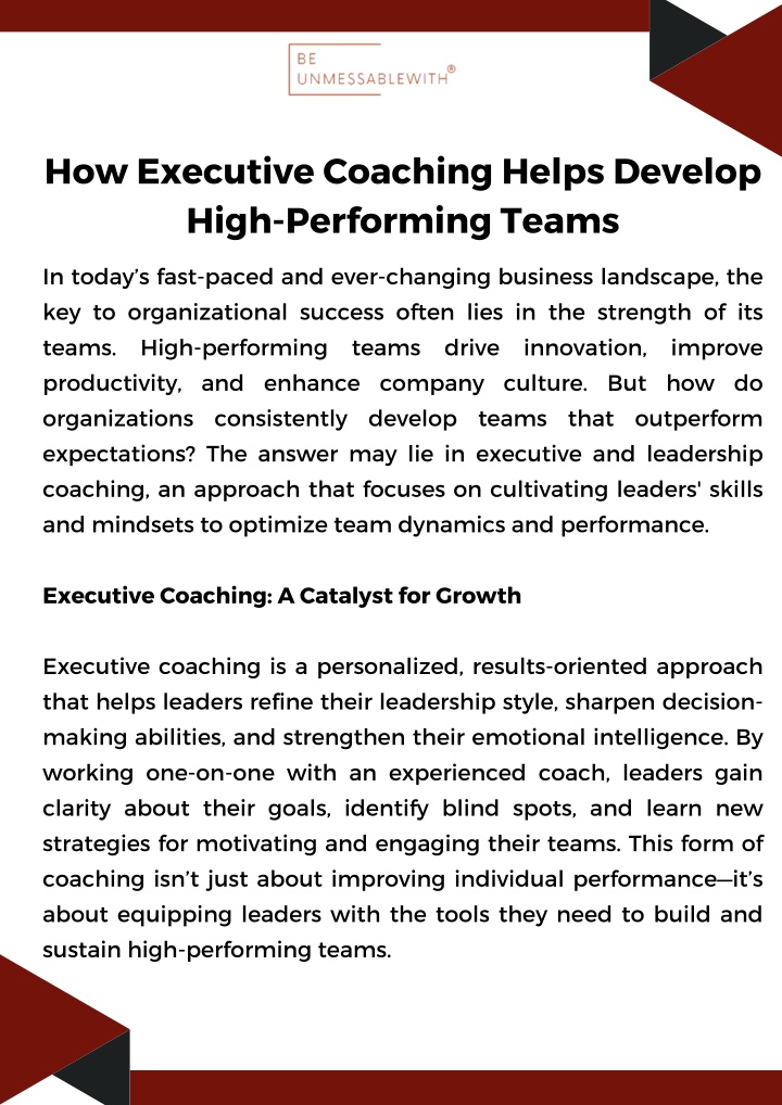 how executive coaching helps develop high