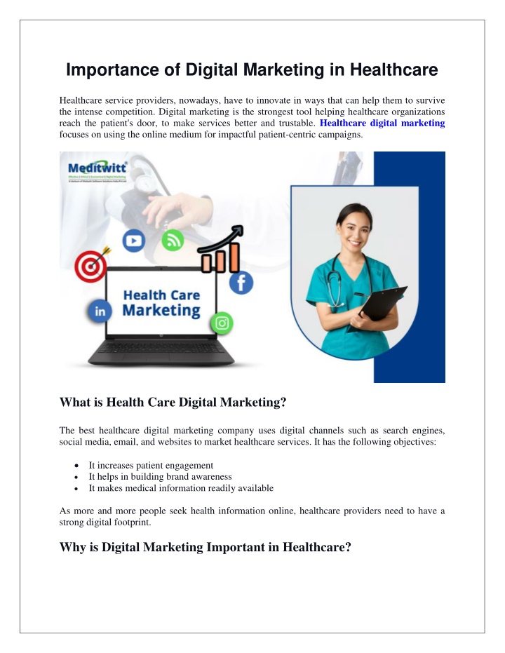 importance of digital marketing in healthcare