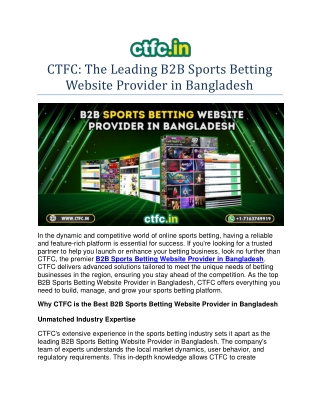 B2B Sports Betting Website Provider in Bangladesh