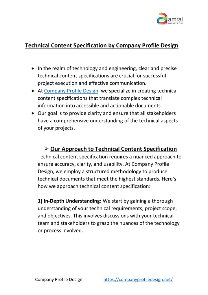 technical content specification by company