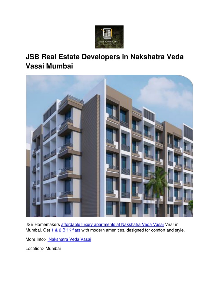 jsb real estate developers in nakshatra veda