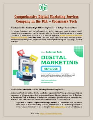Comprehensive Digital Marketing Services Company in the USA – Codermask Tech