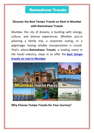 Discover the Best Tempo Travels on Rent in Mumbai with Rameshwar Travels