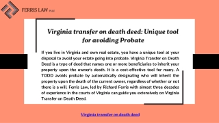 Virginia transfer on death deed: Unique tool for avoiding Probate