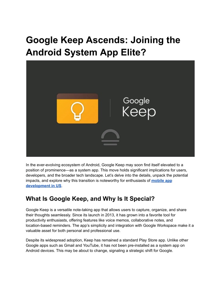 google keep ascends joining the android system