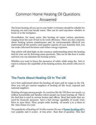 Common Home Heating Oil Questions Answered