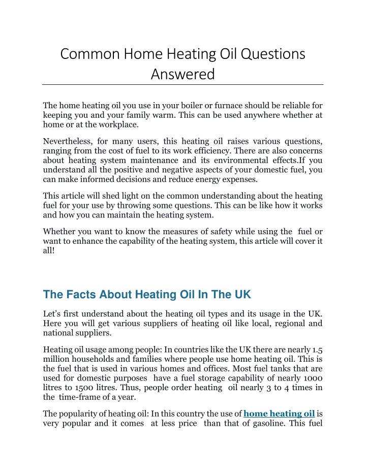 common home heating oil questions answered