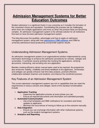 Admission Management Systems for Better Education Outcomes