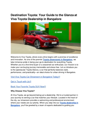 Destination Toyota_ Your Guide to the Glanza at Viva Toyota Dealership in Bangalore