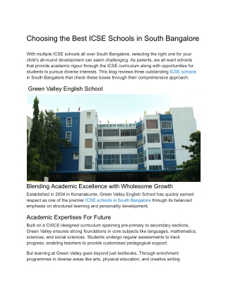 Choosing the Best ICSE Schools in South Bangalore