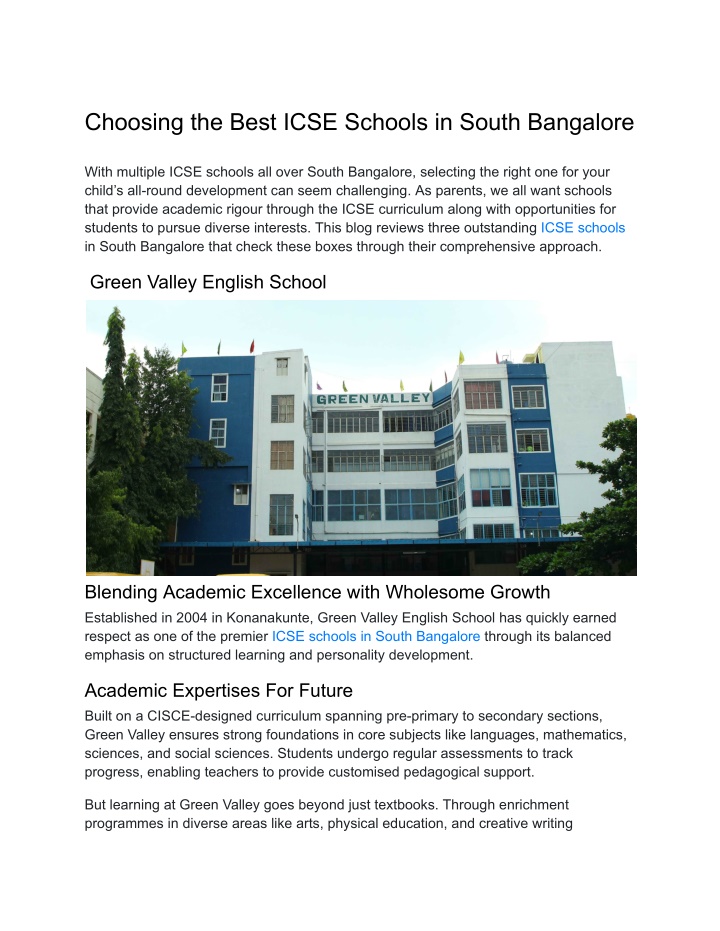 choosing the best icse schools in south bangalore