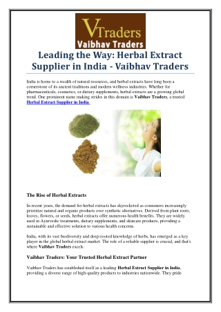 Reliable Herbal Extract Supplier in India for Natural Solutions