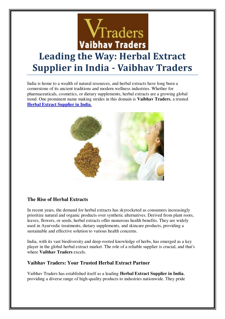 leading the way herbal extract supplier in india