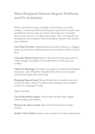 Most Frequent Shower Repair Problems and Fix Solutions
