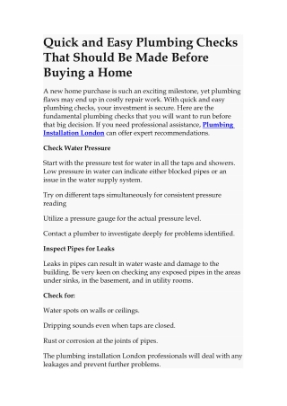 Quick and Easy Plumbing Checks That Should Be Made Before Buying a Home