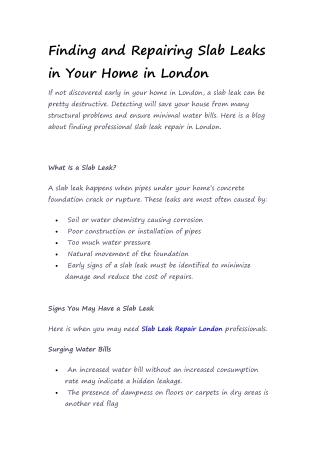 Finding and Repairing Slab Leaks in Your Home in London