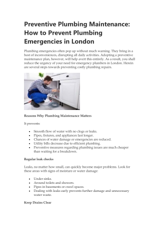 Preventive Plumbing Maintenance: How to Prevent Plumbing Emergencies in London