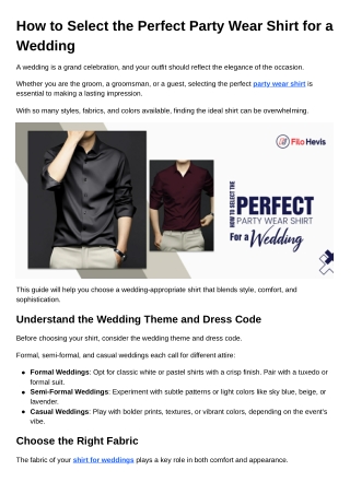 How to Select the Perfect Party Wear Shirt for a Wedding