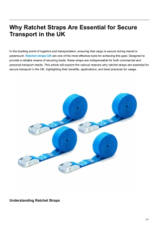 Why Ratchet Straps Are Essential for Secure Transport in the UK