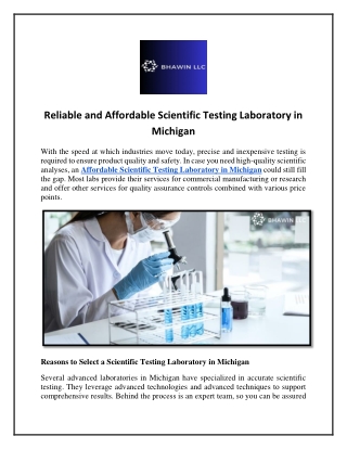 Affordable Scientific Testing Laboratory in Michigan