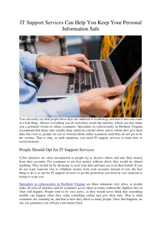 IT Support Services Can Help You Keep Your Personal Information Safe