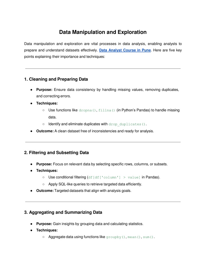 data manipulation and exploration data