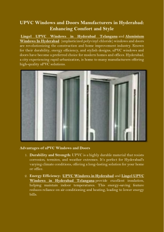 UPVC Windows and Doors Manufacturers in Hyderabad Enhancing Comfort and Style