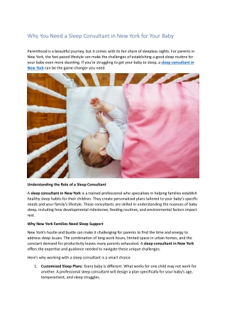 Why You Need a Sleep Consultant in New York for Your Baby