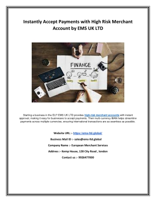 Instantly Accept Payments with High Risk Merchant Account by EMS UK LTD