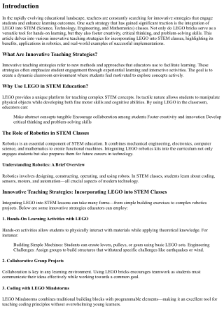 Innovative Teaching Strategies: Incorporating LEGO into STEM Classes
