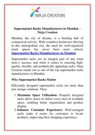 Supermarket Racks Manufacturers in Mumbai  Nirja Creation