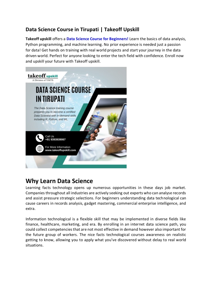 data science course in tirupati takeoff upskill