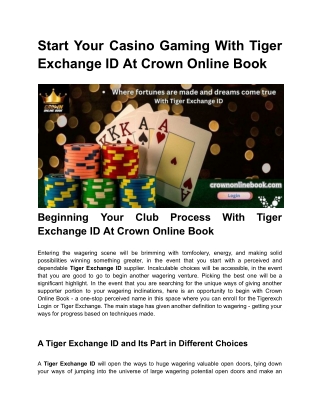 Start Your Casino Gaming With Tiger Exchange ID At Crown Online Book