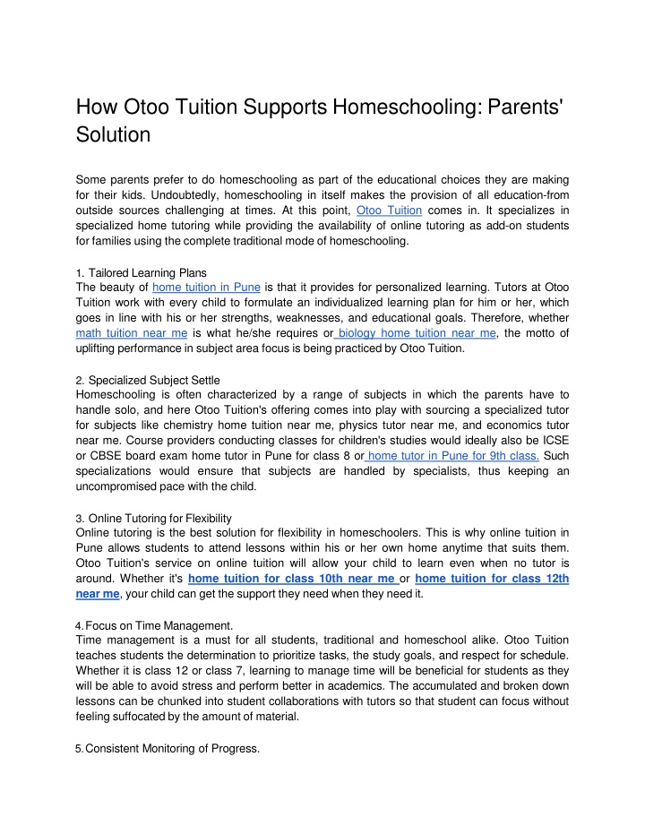 how otoo tuition supports homeschooling parents