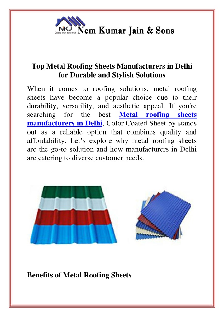 top metal roofing sheets manufacturers in delhi