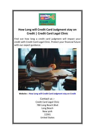 How Long will Credit Card Judgment stay on Credit  Credit Card Legal Clinic