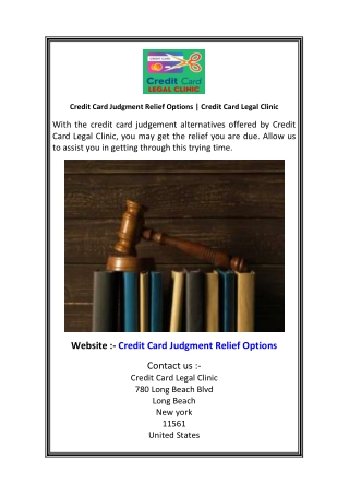 Credit Card Judgment Relief Options  Credit Card Legal Clinic