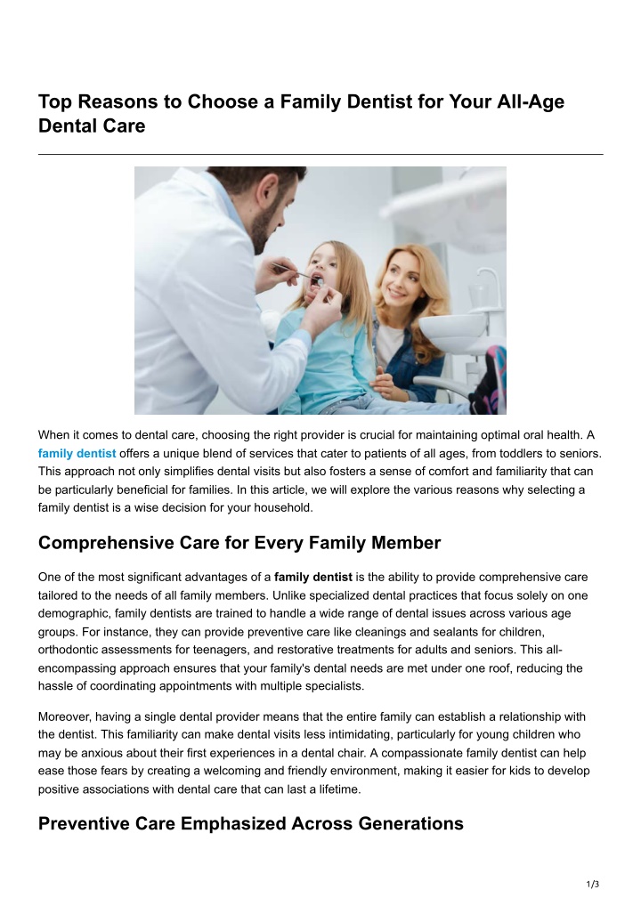 top reasons to choose a family dentist for your