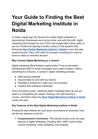 Your Guide to Finding the Best Digital Marketing Institute in Noida