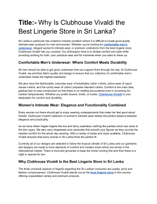 Why Is Clubhouse Vivaldi the Best Lingerie Store in Sri Lanka_
