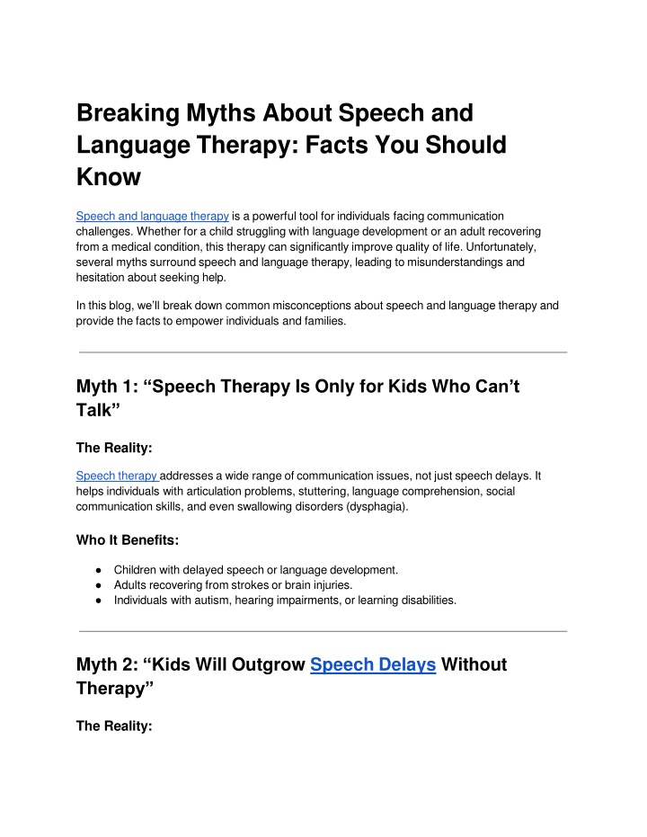 breaking myths about speech and language therapy facts you should know