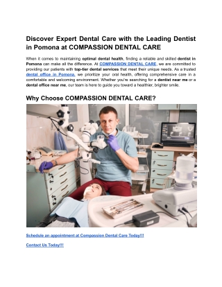 Discover Expert Dental Care with the Leading Dentist in Pomona at COMPASSION DENTAL CARE