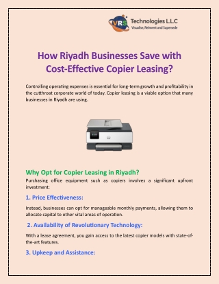 How Riyadh Businesses Save with Cost- Effective Copier Leasing?