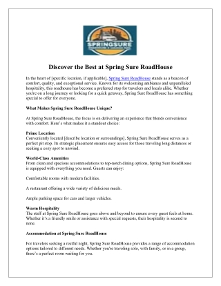 Discover the Best at Spring Sure RoadHouse