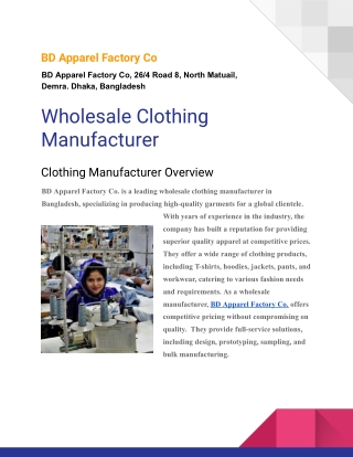 Wholesale Clothing Manufacturer