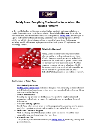 Reddy Anna-Everything You Need to Know About the Trusted Platform